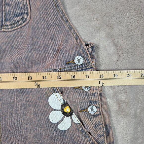 Misslook Denim Short Overalls Size M Blue Pink Wash Floral Detail - Picture 7 of 7